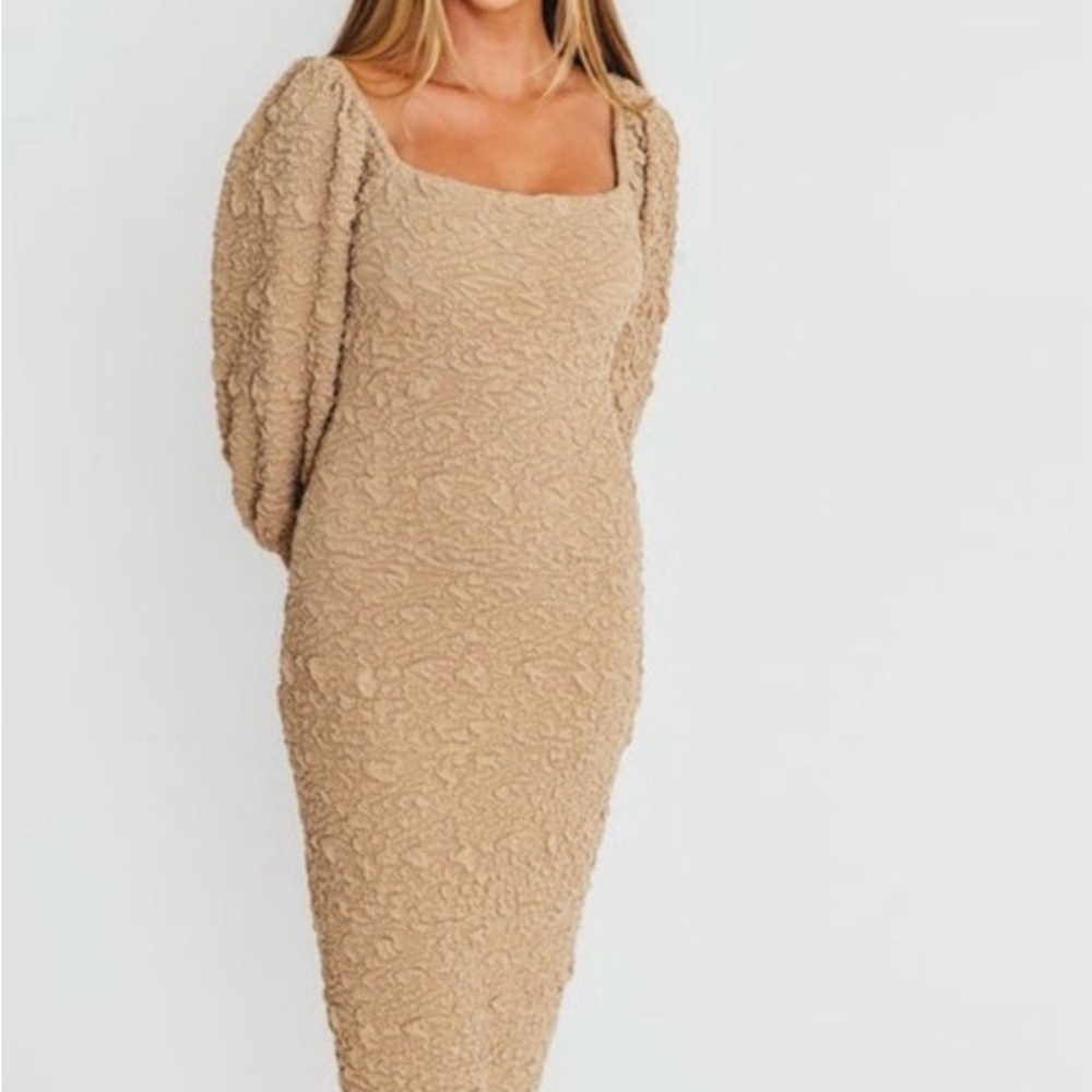 Darcy Square Neck Midi Dress in Taupe | Worth Collective